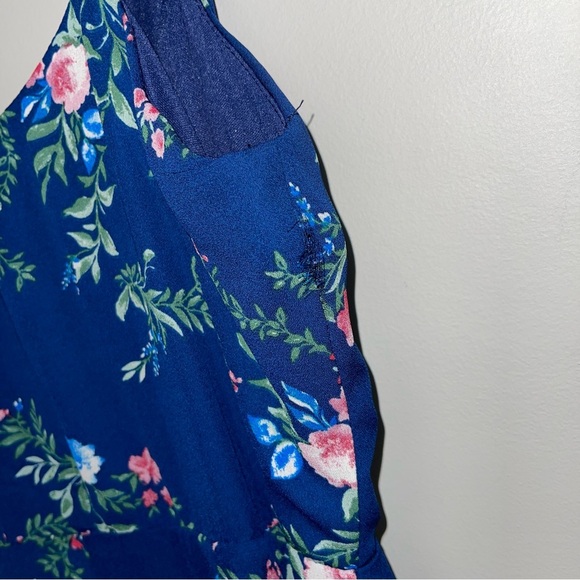 Lulus Midi Dress Size Small Darling‎ Date Navy Blue Floral Ruffled Wrap Fitted - Picture 14 of 14
